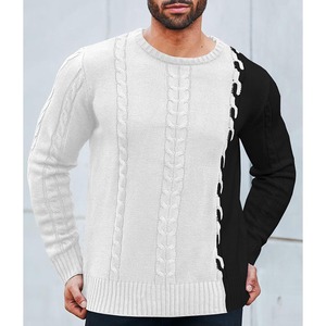 Men's Solid Breathable Knitted <b>Pullover</b> <b>Sweater</b> Round Neck Cable Long Sleeve 12GG Winter Top - Product Image 2