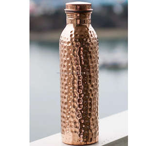 Botella de Cobre Puro, Botella de Cobre Ayurvédica, Botella de Cobre Grabada, Botella de Agua de Cobre Martillado, Botella de Cobre con Vidrio - Product Image 4