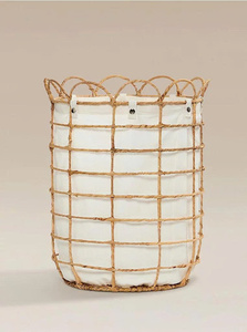 Water Hyacinth <b>Basket</b> With Scallop Edge Handmade Woven <b>Storage</b> <b>Basket</b> Decorative Laundry Toy Organizer Home Office Bathroom - Product Image 6