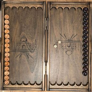 Juego de Backgammon Minimalista de Estilo Nórdico, Tablero Plegable en Chapa de Nogal y Gris - Elegante Juego de Mesa de Viaje con Dados de Precisión - Product Image 3