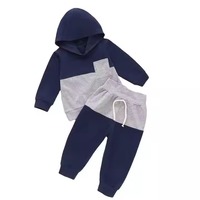 Survêtement d'hiver personnalisable pour garçons, 100 % coton, respirant, léger, bleu marine uni, à capuche, avec blocs de couleur, pour le sport, vente en gros