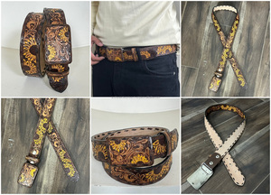 Nouvelle ceinture en cuir véritable de vachette pleine fleur, artisanale, authentique, de marque supérieure, avec motif tournesol, boucle détachable, unisexe - Product Image 3