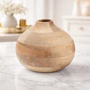 Vase en bois artisanal en forme de goutte d'eau, moderne, en noyer, pour fleurs, centre de table en bois massif lisse, décoration de salon et de maison - Product Image 4