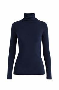 Pull à col roulé pour femme, couleur marine unie, manches longues, tricoté, décontracté, à porter au quotidien - Product Image 1