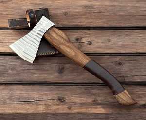 Custom <b>Hand</b> Forged Viking Axe | High Carbon Steel Blade, Brown Leather Wrapped Wood Handle Survival <b>Tool</b> With Leather Cover - Product Image 1