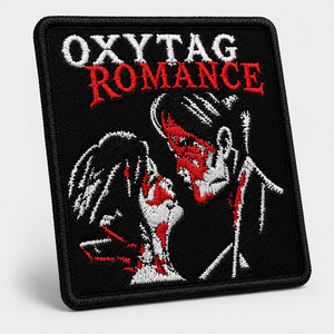 แพทช์ปักลาย Oxytag Romance รูปทรงสี่เหลี่ยม รีดติดผ้า ลายสีแดงขาว ราคาถูก รับผลิตตามแบบ OEM ราคาขายส่ง - Product Image 1