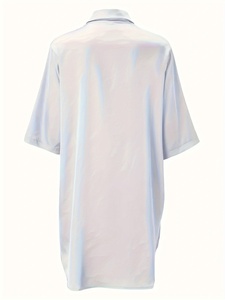 Elegante Camisón Largo de Satén Blanco 100% Seda, Manga Corta, Cuello en V, Talla Grande, Térmico, Suave, Transpirable, Cintura Elástica - Product Image 4