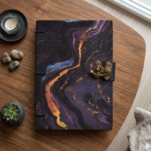 A5 Abstract Marble Handmade Journal | Eco Friendly Hardcover <b>Lock</b> Diary Notebook with Artistic Cover Design Gift Writing Set A5 - Product Image 5