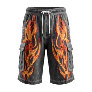 Shorts en coton lavé pour hommes, imprimé flamme tribale - Product Image 2