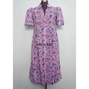 Premium Sweet Western 100% Cotton Midi Dress V-Neck Collar Comfortable Everyday <b>Wear</b> for Woman Office Shopping Vacations Use - Product Image 3