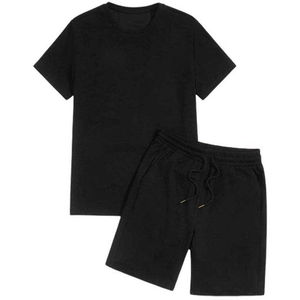 Nouvel ensemble décontracté noir pour hommes : T-shirt à manches courtes et short, ensemble de survêtement uni, vêtements de marque pour hommes, 2 pièces - Product Image 1