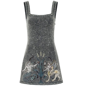 Women Sequin Beaded Embroidered Mini Dress Spaghetti Strap Party Bodycon Square Neck Mythology Mermaid Griffin Pattern - Product Image 1
