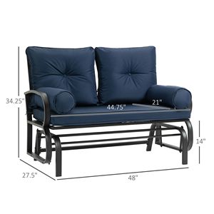 Moderna Silla Glider para 2 Personas en Azul con Cojines Extraíbles, Movimiento Suave, Estructura Resistente para Patio, Jardín, Parque, Muebles de Exterior - Product Image 3
