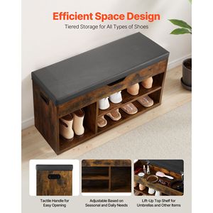 Panca Portascarpe da Ingresso 80,5 x 30,5 x 44,5 cm con Capacità di 136 kg, Organizer Sollevabile per Scarpe e Seduta Imbottita - Product Image 4