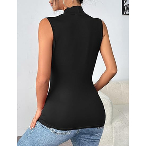 Débardeur col roulé blanc sans manches pour femme, coupe ajustée, extensible, en Spandex/Polyester, élégant, uni, décontracté, basique, tendance, haut moulant pour femme - Product Image 4
