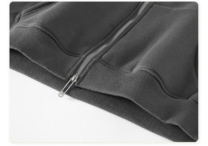 Sudadera con Capucha y Cremallera para Hombre, Talla Grande, Color Gris, 100% Algodón Felpa, Corte Regular, Estilo Casual para Otoño - Product Image 4