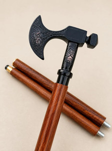 Hacha de Latón Antigua Hecha a Mano con Mango de Madera Esculpida, Madera Maciza, Estilo Vikingo Medieval, Ligera, Pintada a Mano, Decorativa, para Caballero, OEM - Product Image 3