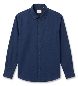 Camisa Casual de Manga Larga para Hombre Enovate, Cuello Clásico, Color Sólido, Doble Botonadura, Transpirable, Tejido de Algodón, Logotipo en el Cuello Trasero, ODM - Product Image 1