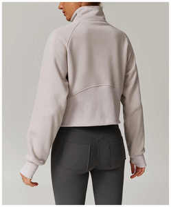 Sudadera corta con capucha y cremallera para mujer, de algodón tejido oversize, cuello redondo, con logo de cristal estampado frontal, para otoño - Product Image 5