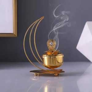 Elegant Heart Shaped Wooden <b>Bakhoor</b> Burner with Gold Filigree Lid Traditional <b>Oud</b> Holder Middle Eastern Incense Censer - Product Image 6
