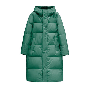 Long Quilted <b>Winter</b> Jacket With Hood Full Sleeves Zipper Closure Solid Color Polyester Shell <b>Thick</b> Warm <b>Coat</b> - Product Image 5