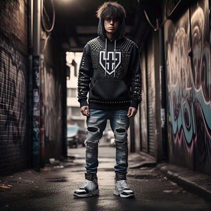 Sweats à capuche surdimensionnés personnalisés pour hommes 500gsm coton lourd Streetwear broderie strass goujons 100% coton Streetwear pour hommes - Product Image 2