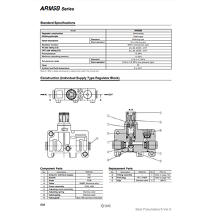 Régulateur de collecteur compact SMC Pneumatics ARM5BA-808-A régulateur de pression à haut rendement - Product Image 1