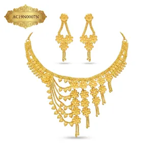 24K Gold Plated Floral Tassel Necklace Set for Women | African <b>Bridal</b> Jewelry | Dubai Style Wedding Necklace with Earrings - Product Image 2