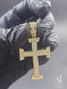 Collar llamativo con colgante de cruz cristiana de moissanita chapado en oro rosa, con diseño de cubo de hielo, estilo hip hop, joyería - Product Image 3