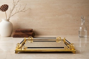 Rectangular Gold Plated <b>Storage</b> <b>Tray</b> With Polished Finish Classic Design For Table Use - Product Image 2
