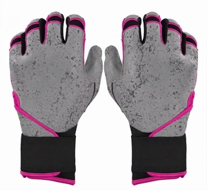 Guantes de bateo de la serie Lan Hap Signature, acolchados con cuero PU, con puño largo, color gris y azul cielo, cierre de gancho y bucle, unisex, para adultos, para entrenamiento. - Product Image 4
