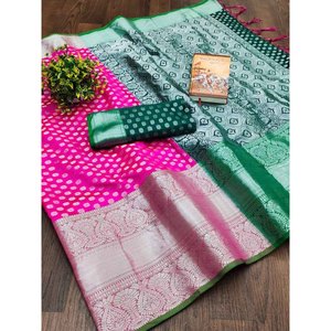 NOUVEAU DESIGNER SAREE AVEC CHEMISIER NON COUDU SOIE SOFT SAREE VERT - Product Image 1