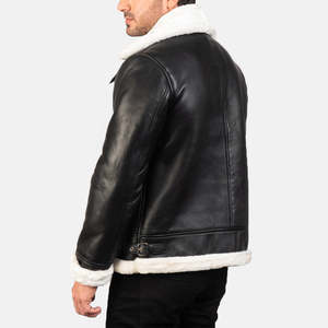<b>Men's</b> Genuine <b>Leather</b> <b>Jacket</b> Turn-down Collar Zipper Closure Faux Fur Lining Moto Biker Style Winter Wear Regular Length - Product Image 1