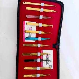 Estuche con Cierre para Pinzas de Extensión de Pestañas con Punta Suave Recubierta de Plasma, Diseño Liso/Diamante - Product Image 1