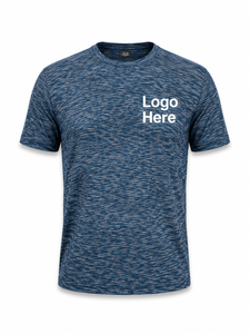 T-shirt à manches courtes pour homme, bleu chiné, coupe classique, séchage rapide, polyester tricoté, col rond, décontracté, logo sur le devant - Product Image 2