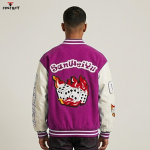 Veste de baseball d'hiver en toile avec logo personnalisé brodé en chenille, manches en cuir de haute qualité et patch en chenille sur mesure - Product Image 2