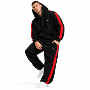Ensembles de sweats à capuche à rayures contrastées de haute qualité pour hommes, en molleton de coton premium, coupe décontractée, sweat à capuche et pantalon de jogging - Product Image 1