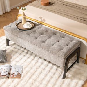Panca Moderna in Ciniglia con Gambe in Legno di Gomma Massiccio, Arredamento per Soggiorno - Product Image 2