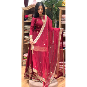 Proveedor Mundial de Ropa India, Trajes Tradicionales de Seda Chinnon para Bodas y Fiestas, Colección de Trajes Sharara en Venta - Product Image 1