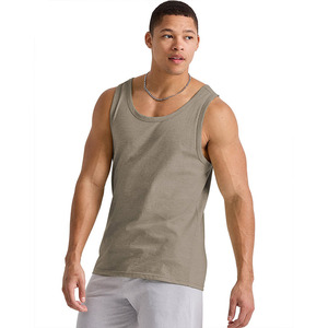 Camiseta sin mangas de algodón de color sólido para hombre, cuello redondo, informal, de punto, talla grande, gris - Product Image 5