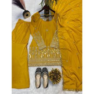 Hermoso conjunto Dupatta superior bordado para mujer para fiestas con trabajo de secuencia - Product Image 2
