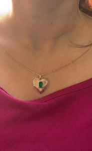 14KT Gold Natural | Lab Grown Octagon Diamond | Gemstone Embossed Heart Pendant <b>Necklace</b> - Product Image 4