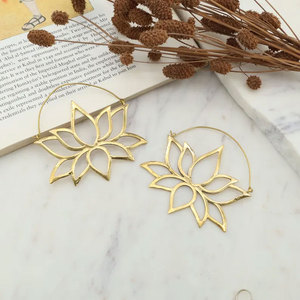 Handmade Gold Lotus Flower Filigree Hoop <b>Earrings</b> Spiritual Boho Statement Jewelry Women - Product Image 3