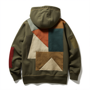 Sweat à capuche de luxe pour homme en molleton de coton épais avec broderie chenille et patchwork sergé extérieur, coupe classique, collection Printemps - Product Image 1