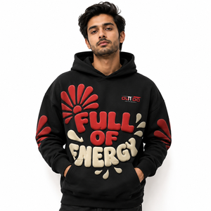 Sudadera con capucha para hombre con estampado puff, arte texturizado premium, tela resistente, interior de forro polar acogedor y corte contemporáneo de gran tamaño. - Product Image 1