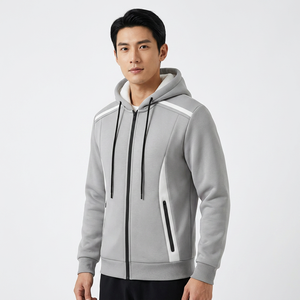 Men's Gray Hooded <b>Zipper</b> <b>Sweatshirt</b> Regular Fit Casual Polyester Solid Color Autumn Wear - Product Image 6
