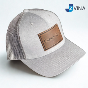 Custom Logo Leather Patch Trucker <b>Cap</b> Denim Blue Mesh Back Adjustable Unisex Casual <b>Hat</b> 6-Panel Spring Summer - Product Image 2