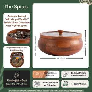 Handcrafted Wooden Enamel Coated Saga Masala <b>Box</b> for Kitchen Spice <b>Box</b> Spice Jar Masala Dani with 7Containers and 1 wooden spoon - Product Image 5