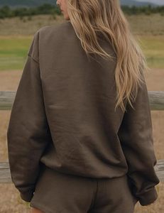 Conjunto de Ropa Holgada para Mujer, Estilo Casual para Otoño, Sudadera y Pantalones Cortos, Resistente al Viento, Hombros Caídos, Corte Holgado, Traje de 2 Piezas - Product Image 2