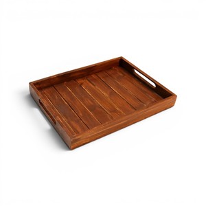 Bandeja de Servir Rústica de Madera con Asas Recortadas |   Bandeja Rectangular para Servir Comida, Bebidas y Decoración del Hogar - Product Image 1